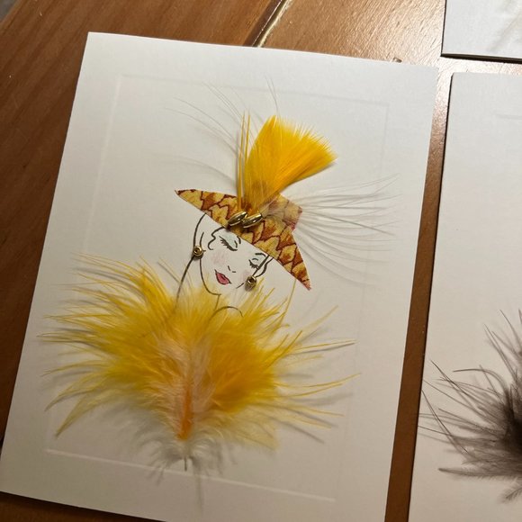 Feather in her hat Greeting Cards, set of 6, never used - Picture 6 of 8